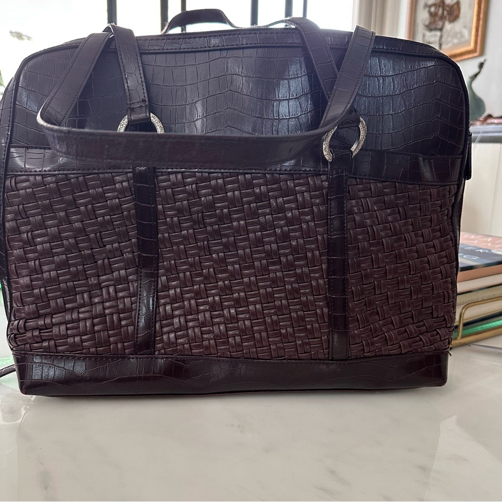 Coldwater Creek Brown Faux Leather‎ Computer Laptop Briefcase Bag burgundy